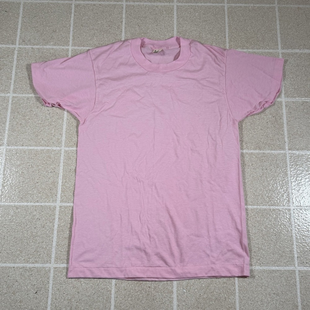Vintage 80's Screen Stars Blank Pink Shirt Size S Single Stitch USA Paper Thin